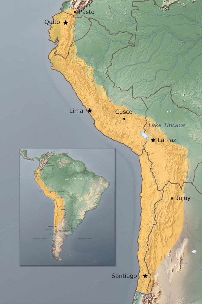 Mama Occollo: Map of the Inca Empire in 1525, digital image, Smithsonian Institution 2018, National Museum of the American Indian, Washington, DC, USA.
