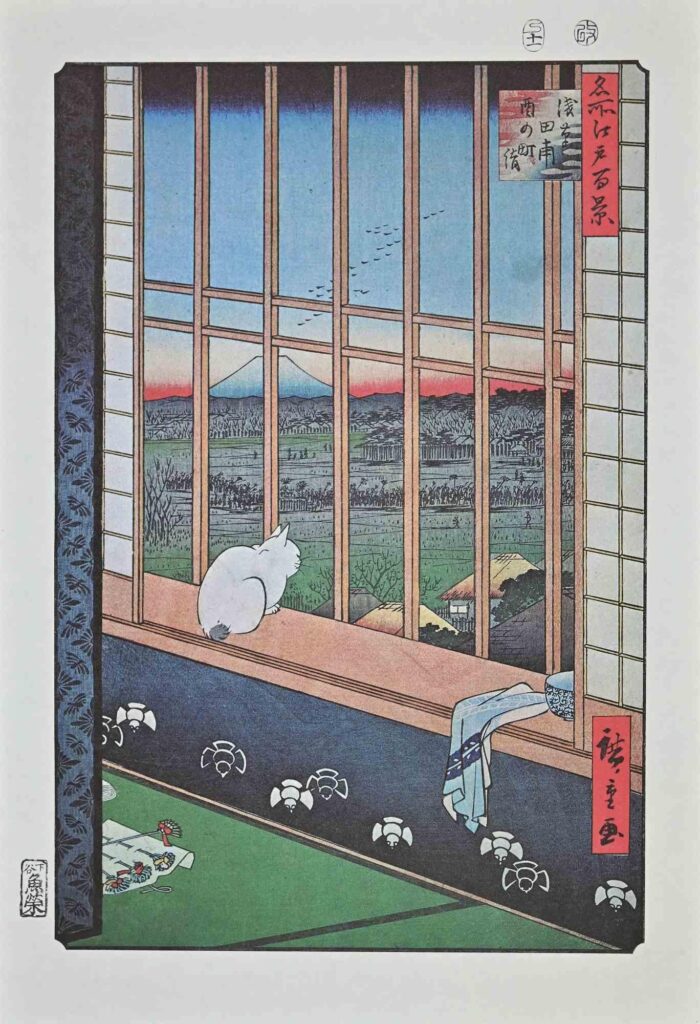 Cats in Japanese Art: Utagawa Hiroshige, Cat in Window, 1857, British Museum, London, UK.

