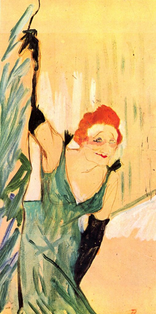 Henri de Toulouse-Lautrec: Henri de Toulouse-Lautrec, Yvette Guilbert Greets the Audience, 1894. Wikimedia Commons (public domain).
